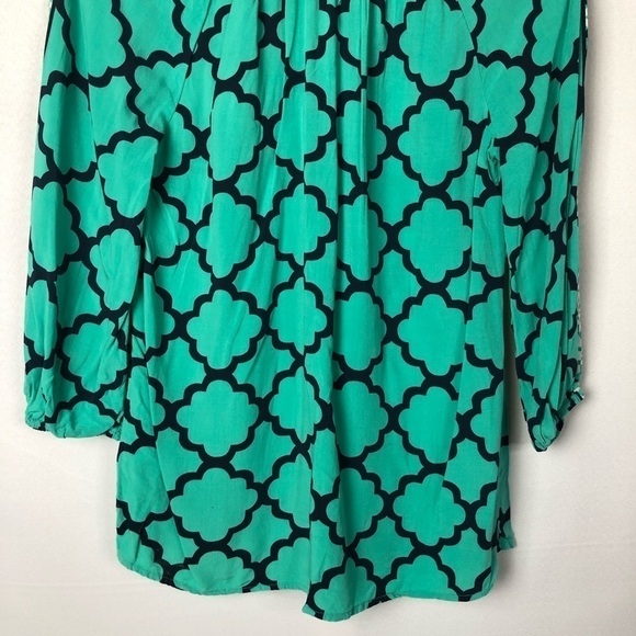 Crown & Ivy Green & Blue Moroccan Medley 3/4 Sleeve Peasant Top S - Picture 9 of 9